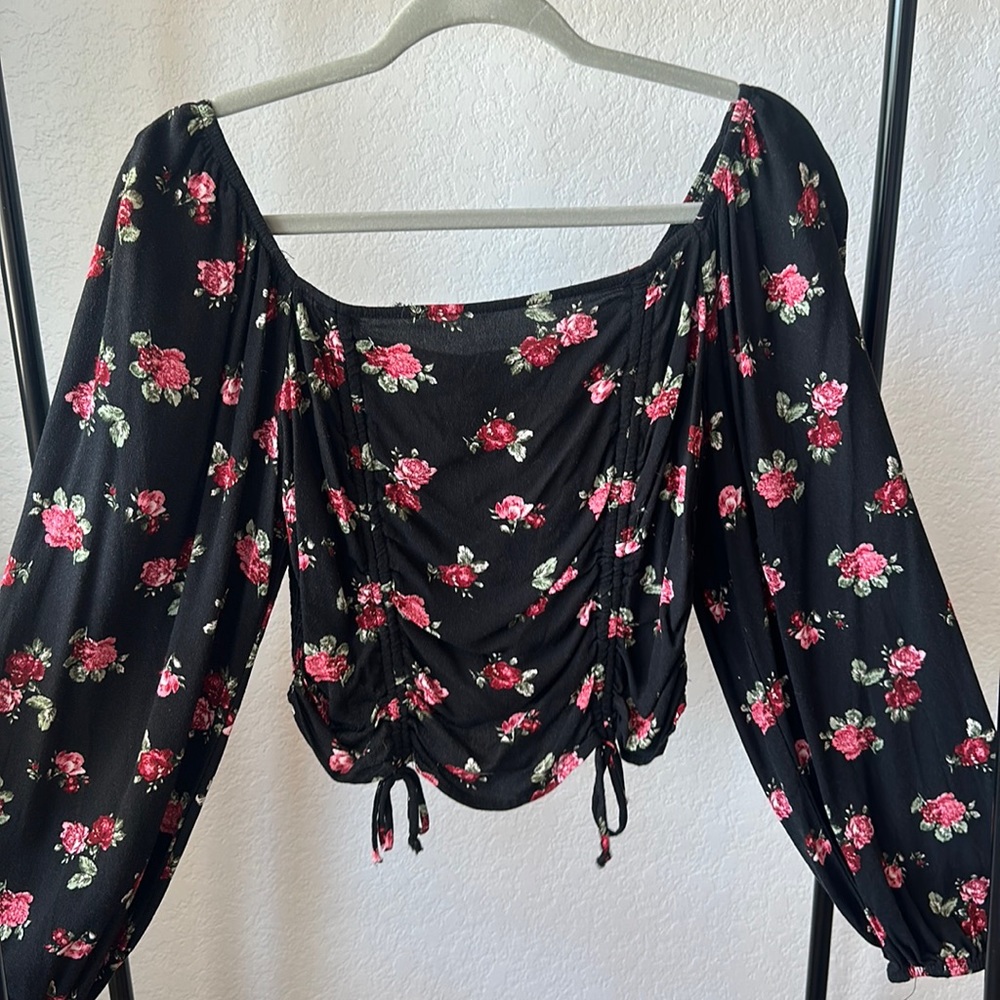 Target long sleeved cropped floral shirt.